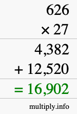 How to calculate 626 times 27 using long multiplication