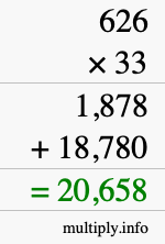 How to calculate 626 times 33 using long multiplication