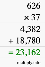 How to calculate 626 times 37 using long multiplication