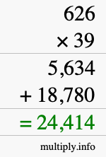 How to calculate 626 times 39 using long multiplication