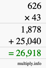 How to calculate 626 times 43 using long multiplication