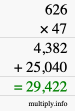 How to calculate 626 times 47 using long multiplication