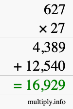 How to calculate 627 times 27 using long multiplication