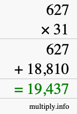 How to calculate 627 times 31 using long multiplication