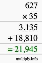How to calculate 627 times 35 using long multiplication