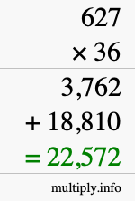 How to calculate 627 times 36 using long multiplication