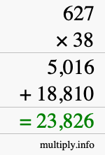 How to calculate 627 times 38 using long multiplication