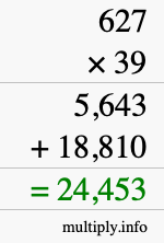 How to calculate 627 times 39 using long multiplication
