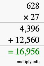 How to calculate 628 times 27 using long multiplication