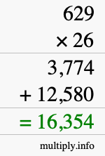 How to calculate 629 times 26 using long multiplication