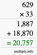 How to calculate 629 times 33 using long multiplication
