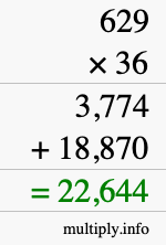 How to calculate 629 times 36 using long multiplication