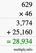 How to calculate 629 times 46 using long multiplication