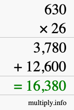 How to calculate 630 times 26 using long multiplication