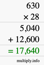 How to calculate 630 times 28 using long multiplication