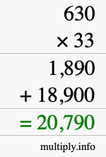 How to calculate 630 times 33 using long multiplication