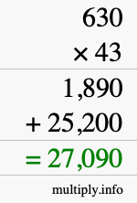 How to calculate 630 times 43 using long multiplication