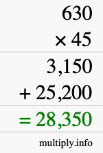 How to calculate 630 times 45 using long multiplication