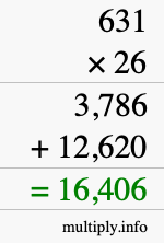 How to calculate 631 times 26 using long multiplication