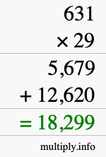 How to calculate 631 times 29 using long multiplication