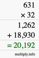 How to calculate 631 times 32 using long multiplication