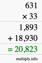 How to calculate 631 times 33 using long multiplication