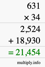 How to calculate 631 times 34 using long multiplication