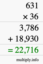 How to calculate 631 times 36 using long multiplication
