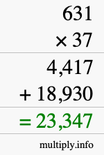 How to calculate 631 times 37 using long multiplication