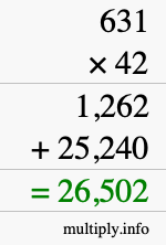 How to calculate 631 times 42 using long multiplication