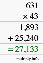 How to calculate 631 times 43 using long multiplication