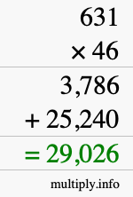 How to calculate 631 times 46 using long multiplication