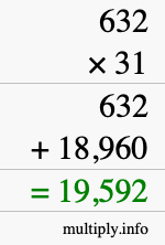 How to calculate 632 times 31 using long multiplication