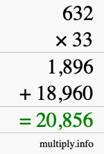 How to calculate 632 times 33 using long multiplication