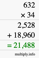 How to calculate 632 times 34 using long multiplication