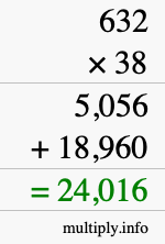 How to calculate 632 times 38 using long multiplication
