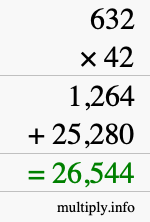 How to calculate 632 times 42 using long multiplication