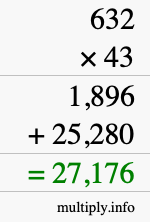 How to calculate 632 times 43 using long multiplication