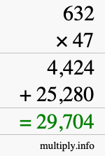 How to calculate 632 times 47 using long multiplication