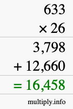 How to calculate 633 times 26 using long multiplication