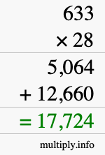How to calculate 633 times 28 using long multiplication