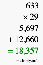How to calculate 633 times 29 using long multiplication
