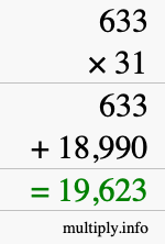 How to calculate 633 times 31 using long multiplication
