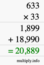 How to calculate 633 times 33 using long multiplication