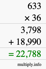 How to calculate 633 times 36 using long multiplication