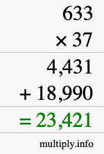 How to calculate 633 times 37 using long multiplication