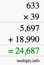 How to calculate 633 times 39 using long multiplication