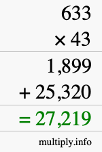 How to calculate 633 times 43 using long multiplication