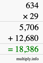 How to calculate 634 times 29 using long multiplication