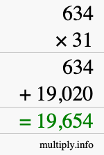 How to calculate 634 times 31 using long multiplication